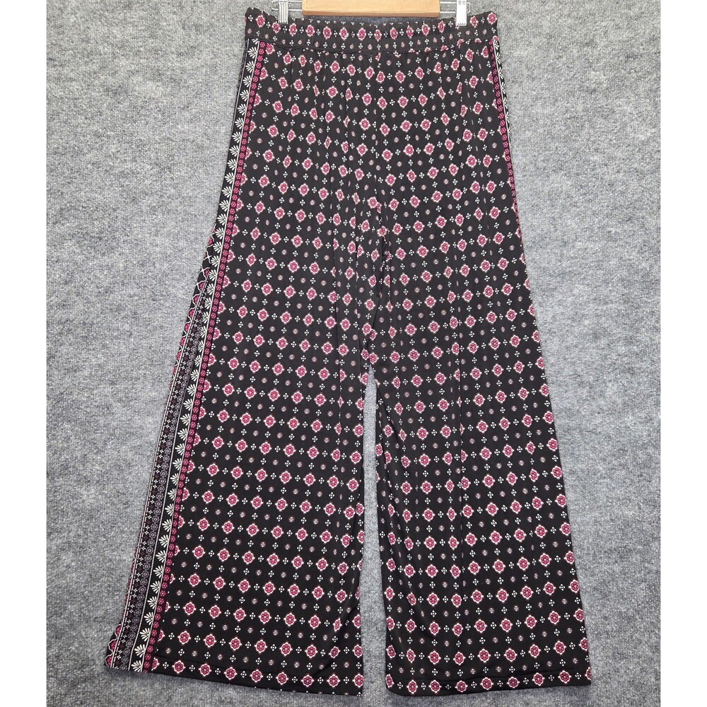 Lane Bryant Women Pant 14/16 Black Floral Wide Leg Elastic Waist Drawstring Boho - Picture 3 of 7